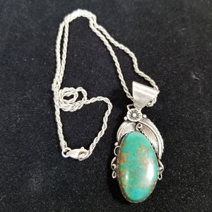 Navajo Turquoise 925 Silver 20" Necklace Signed